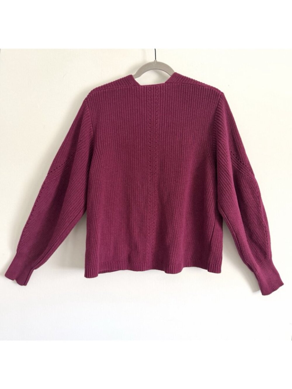 La Ligne Ribbed V-Neck Balloon Sleeve Knit Sweater Plum Burgundy Women’s Large - Picture 9 of 11